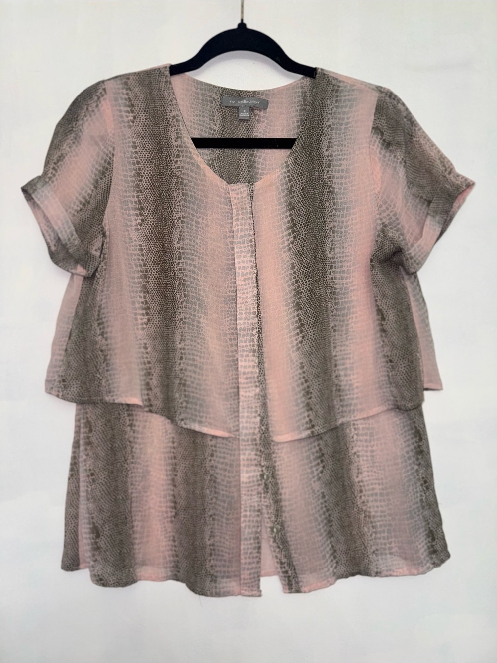 NY Collection Pink and Gray Layered Snake-Print Tunic